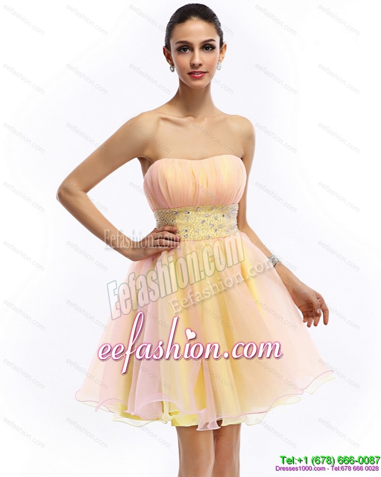 2015 Sexy Strapless Multi Color Prom Dress with Beading and Ruching