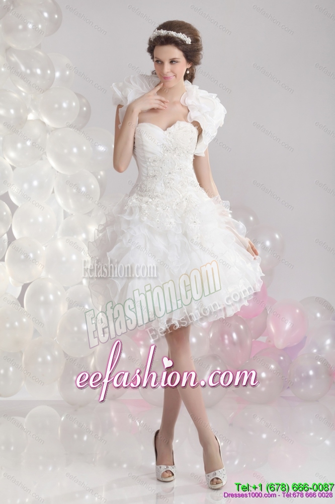 2015 Pretty White Sweetheart Wedding Gowns with Ruffles and Sequins