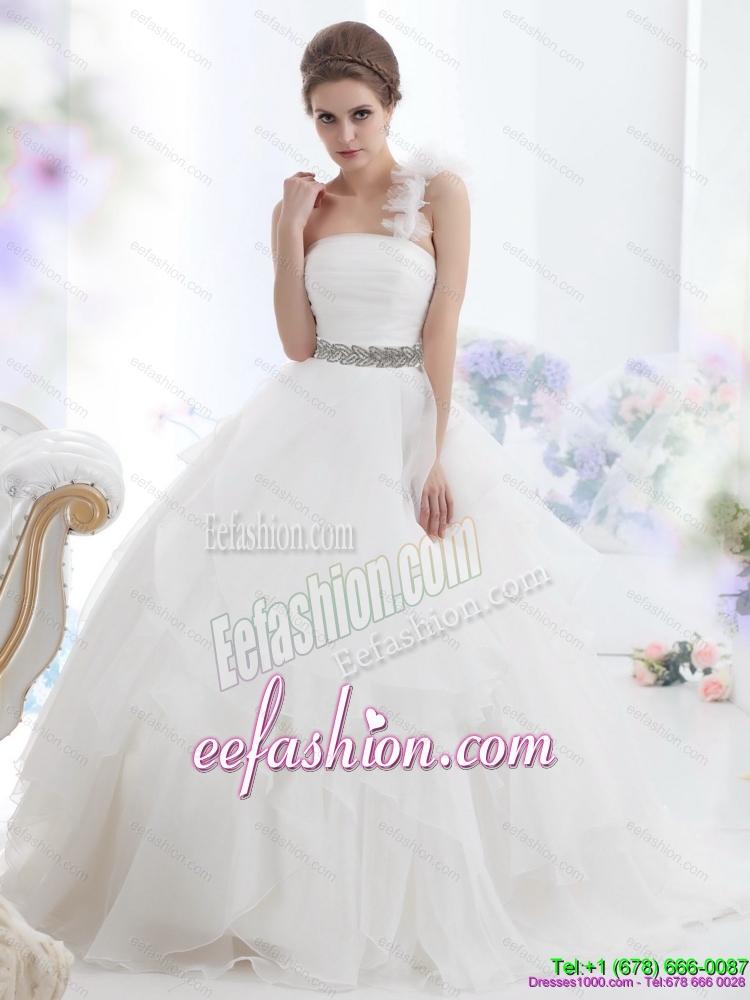 2015 The Super Hot One Shoulder Beach Wedding Dress with Appliques