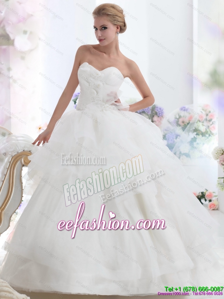 Designer 2015 Sweetheart Wedding Dress with Hand Made Flowers