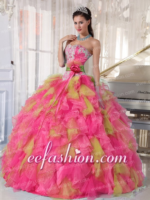 Sweetheart Muti-color Beading and Appiques Organza Custom Made Quinceanera Dresses Ball Gown