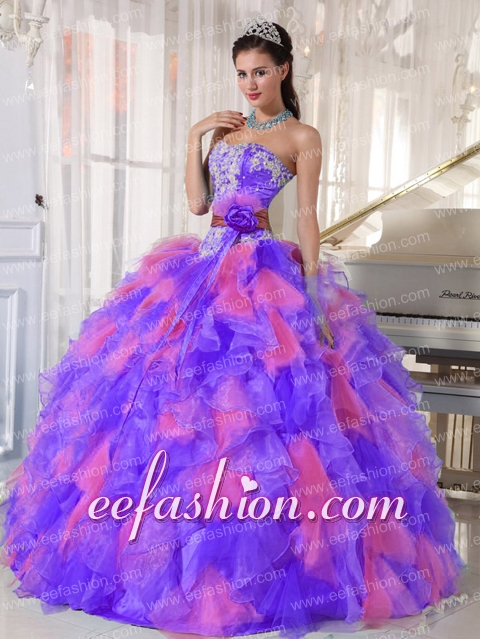 Puffy Multi-color Sweetheart Organza Appliques Decorate Quinceanera Gowns