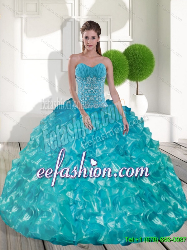 Pretty Sweetheart Teal Sweet 15 Dresses with Appliques and Ruffled Layers