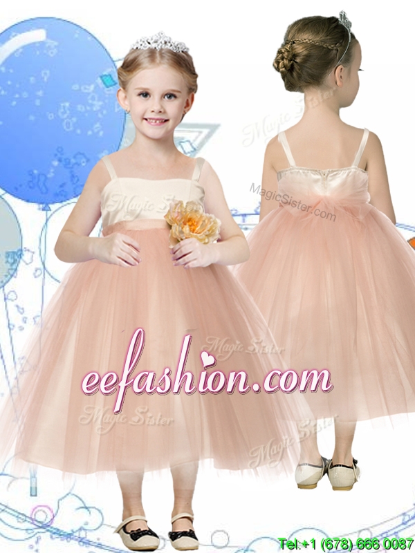 Affordable Spaghetti Straps Hand Made Flowers Mini Quinceanera Dresses in Champagne