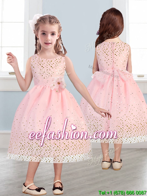 Beautiful Scoop Mini Quinceanera Dresses with Hand Made Flowers and Sequins