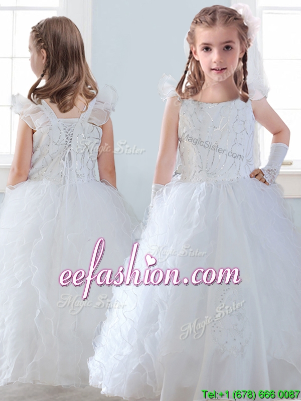 Discount Organza Straps Mini Quinceanera Dresses with Sequins and Ruffles