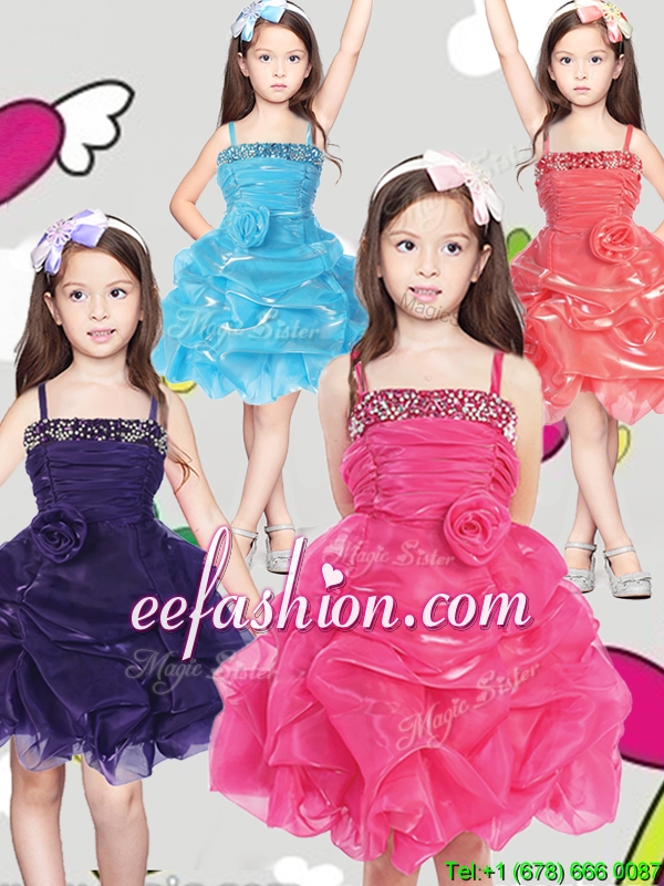 Latest Spaghetti Straps Mini Quinceanera Dresses with Hand Made Flowers and Pick Ups