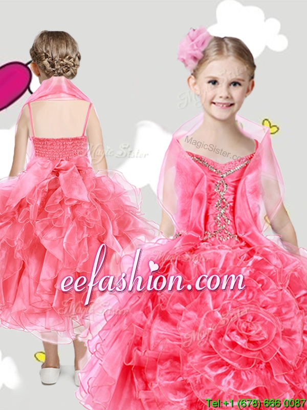 Lovely Spaghetti Straps Mini Quinceanera Dresses with Beading and Rolling Flowers