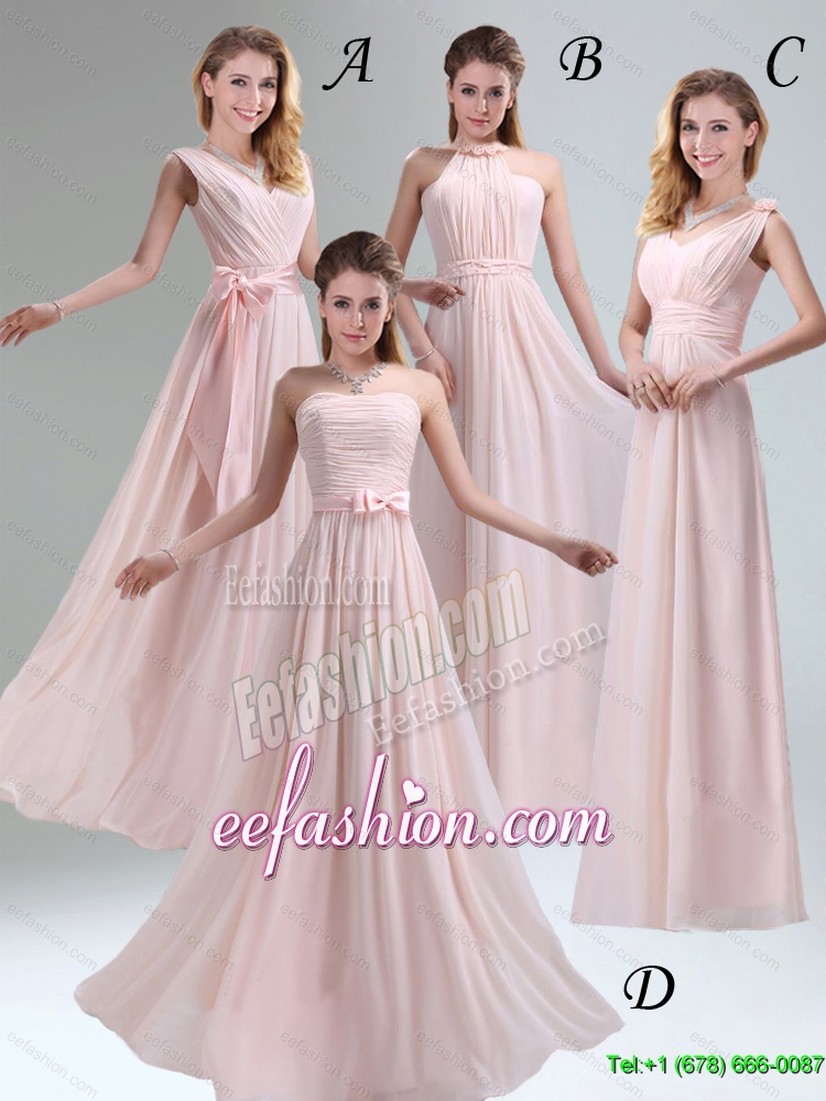 2015 Fall Most Beautiful Chiffon Light Pink Empire Dama Dress with Ruching