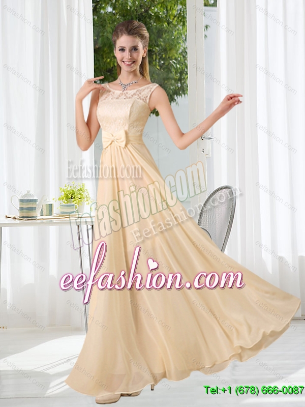 2015 New Style Bateau Empire Dama Dress with Lace and Belt