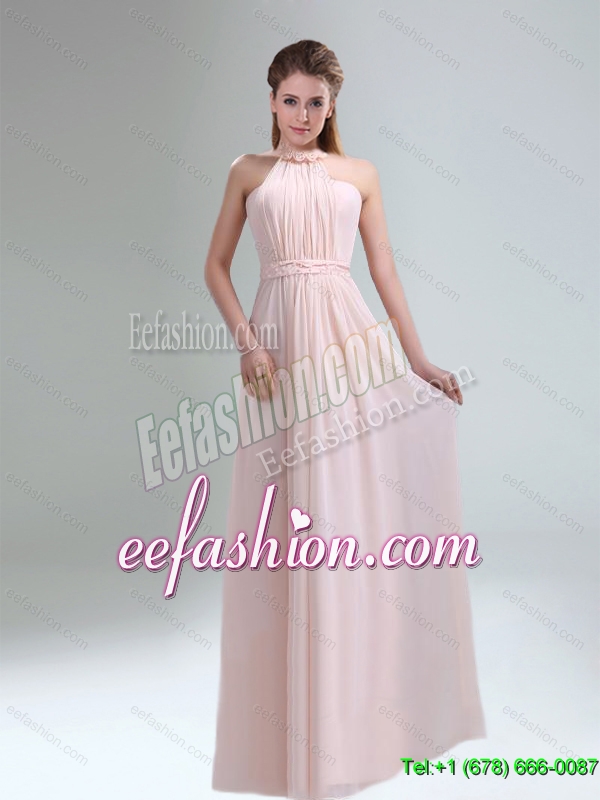 Beautiful 2015 High Neck Chiffon Light Pink Dama Dress