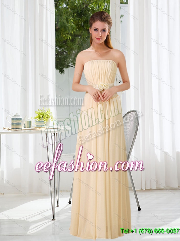 New Style Empire Strapless Ruching and Belt Dama Dress with Floor Length