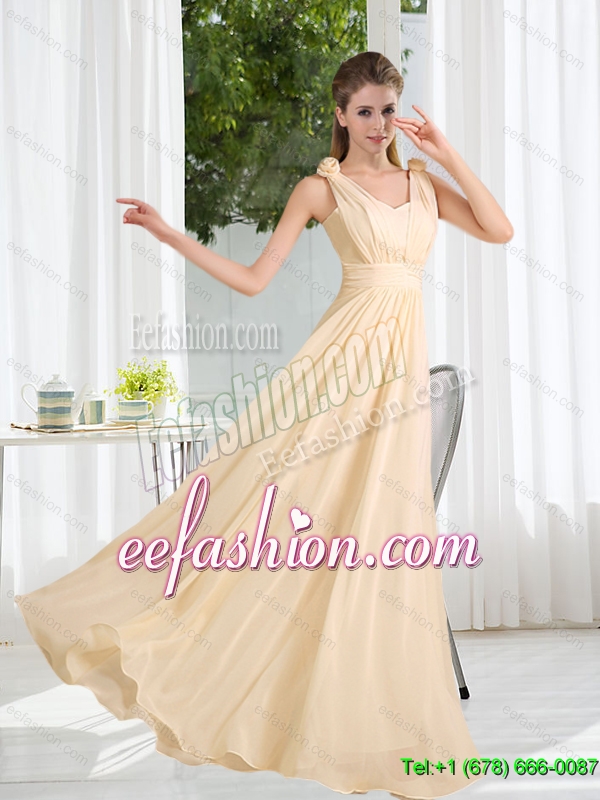 2015 New Style V Neck Empire Ruching Dama Dress