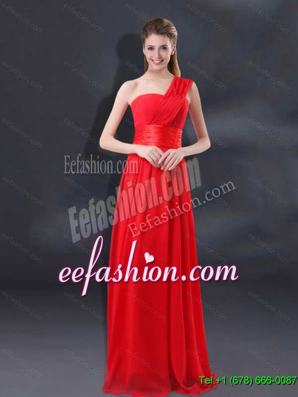 New Arrival One Shoulder Ruching Empire Dama Dresses for 2015 Summer