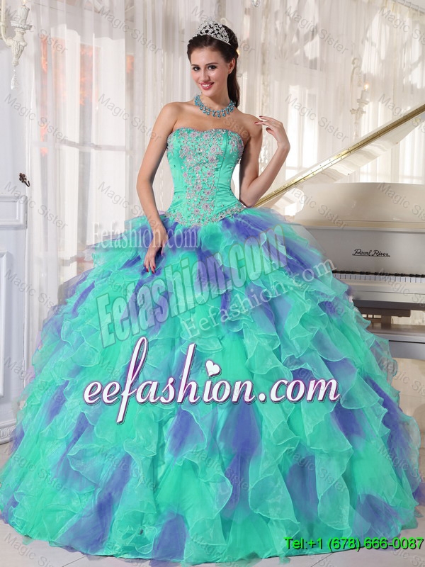 Elegant Multi Color Strapless Floor Length Appliques 2016 Quinceanera Dresses with Beading