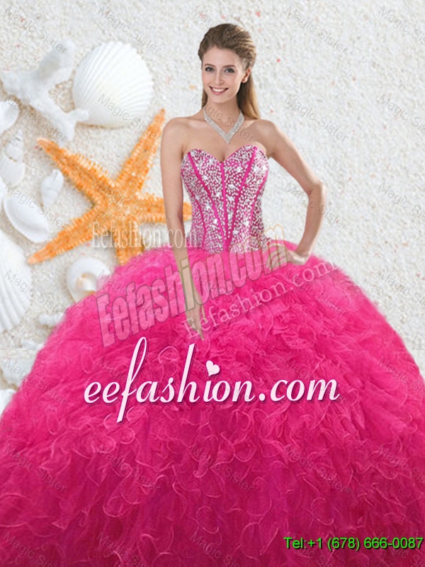 Beautiful Sweetheart Hot Pink 2016 Quinceanera Dresses with Beading