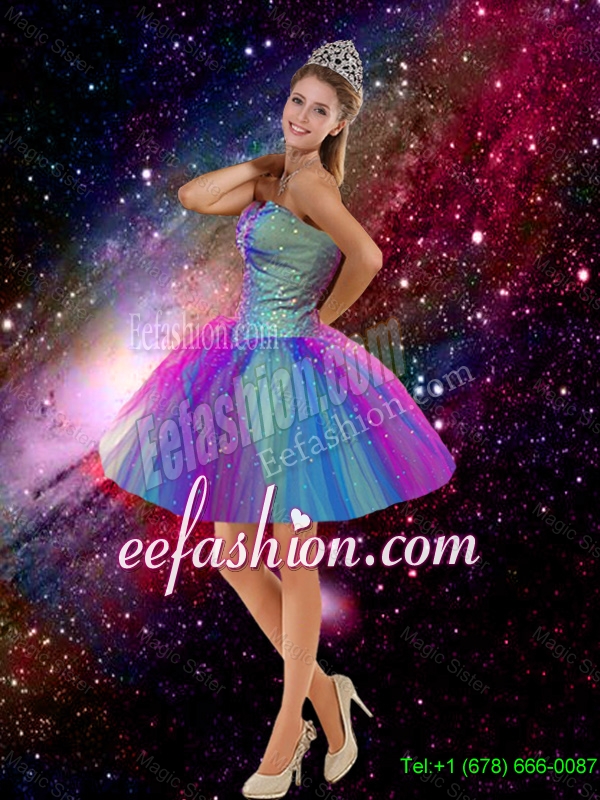 2016 Elegant Beaded Sweetheart Multi Color Dama Dresses with Mini Length