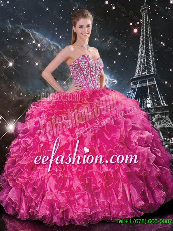 2015 Feminine Floor Length Quinceanera Gowns with Beading and Ruffles