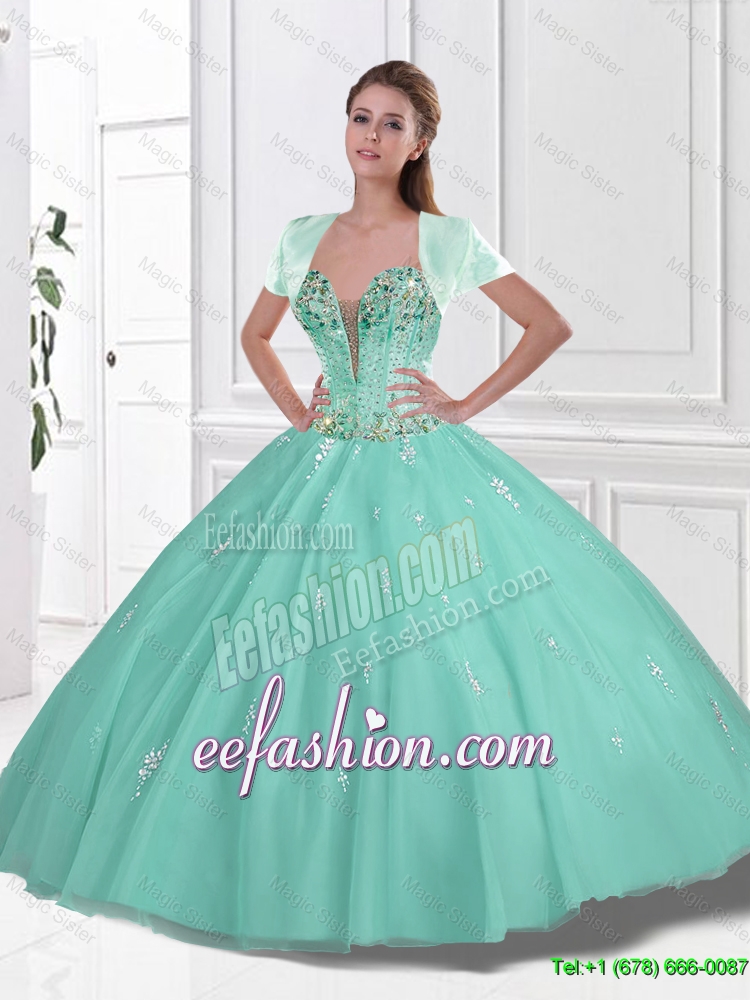 New Style 2016 Sweetheart Beaded Quinceanera Gowns in Apple Green