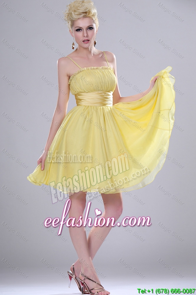 Lovely Yellow Mini Length Prom Dresses with Spaghetti Straps
