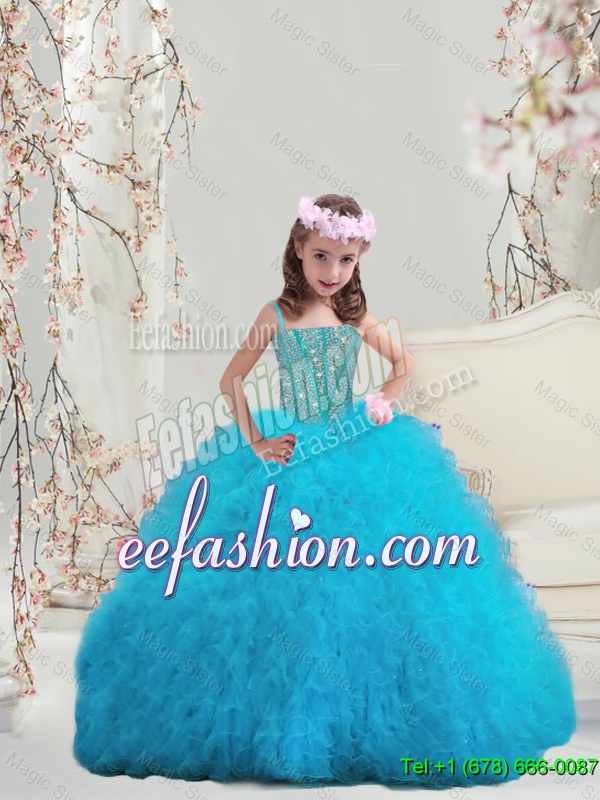 2015 Winter Popular Beaded and Ruffles Spaghetti Mini Quinceanera Dresses in Turquoise