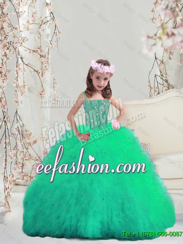 Sweet Spaghetti Apple GreenMini Quinceanera Dresses with Beading and Ruffles