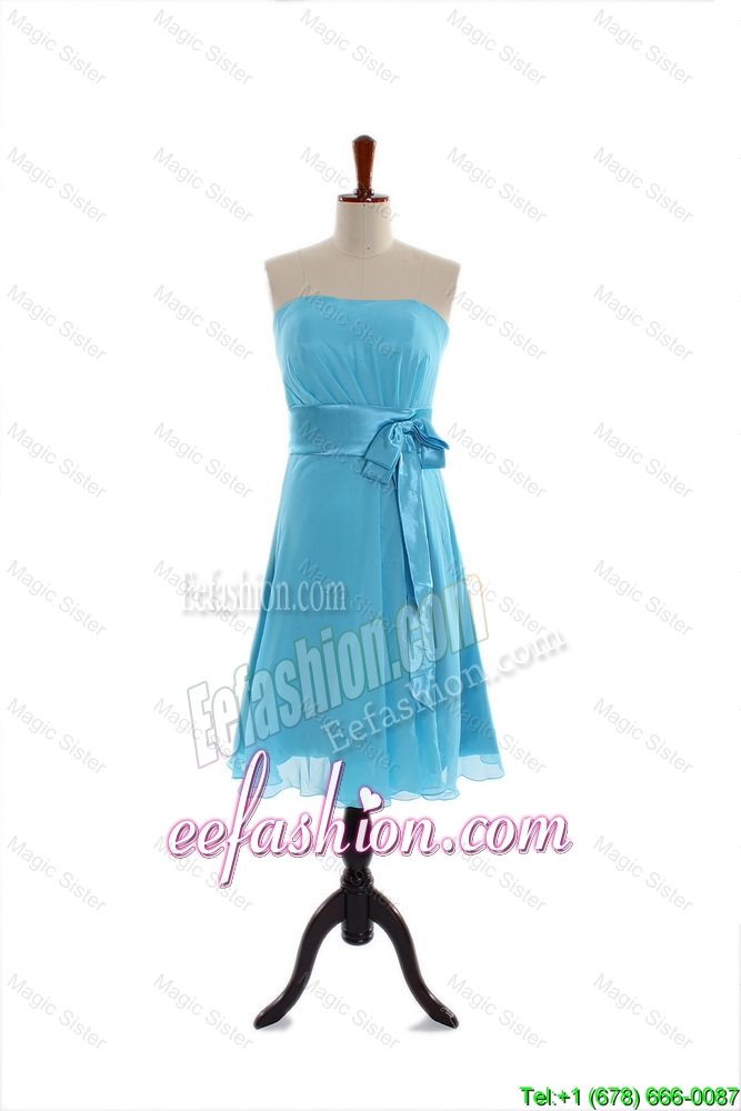 Discount Belt and Bowknot Short Prom Dress in Aqua Blue for 2016