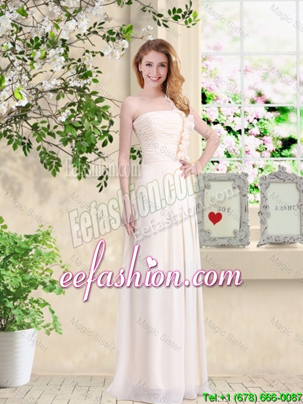 Cheap One Shoulder Hand Made Flowers Bridesmaid Dresses in Champagne