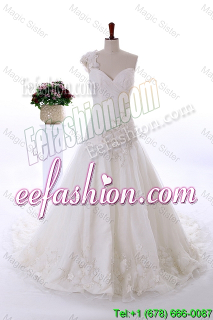 Wonderful Appliques and Hand Made Flowers Court Train Wedding Gowns