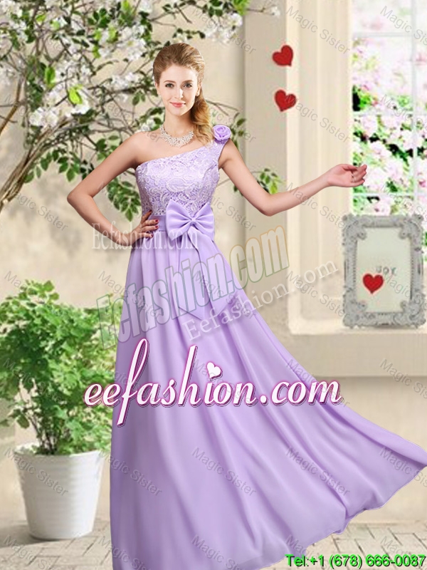 Fashionable One Shoulder New Style Dama Dresses with Hand Made Flowers
