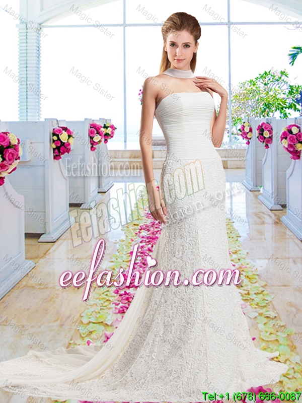Beautiful Column Laced 2016 Wedding Gowns with Strapless