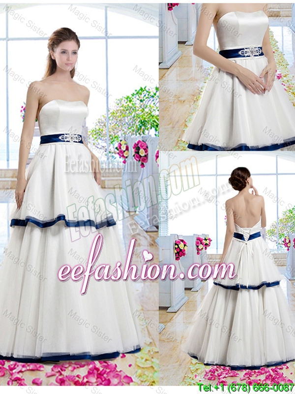 Classical A Line Strapless Wedding Dresses with Belt