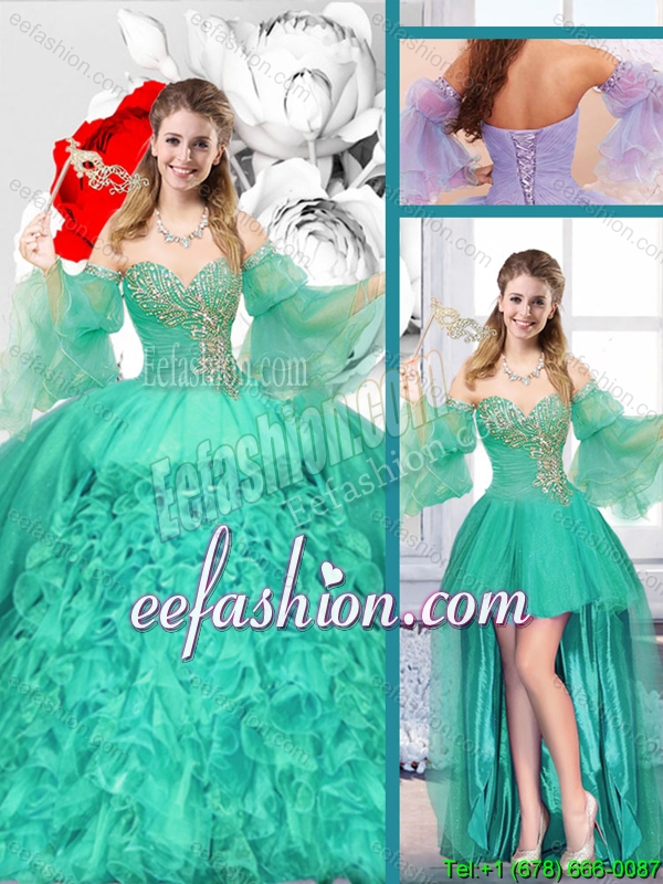 New Style Sweetheart Detachable Sweet 16 Gowns with Ruffles