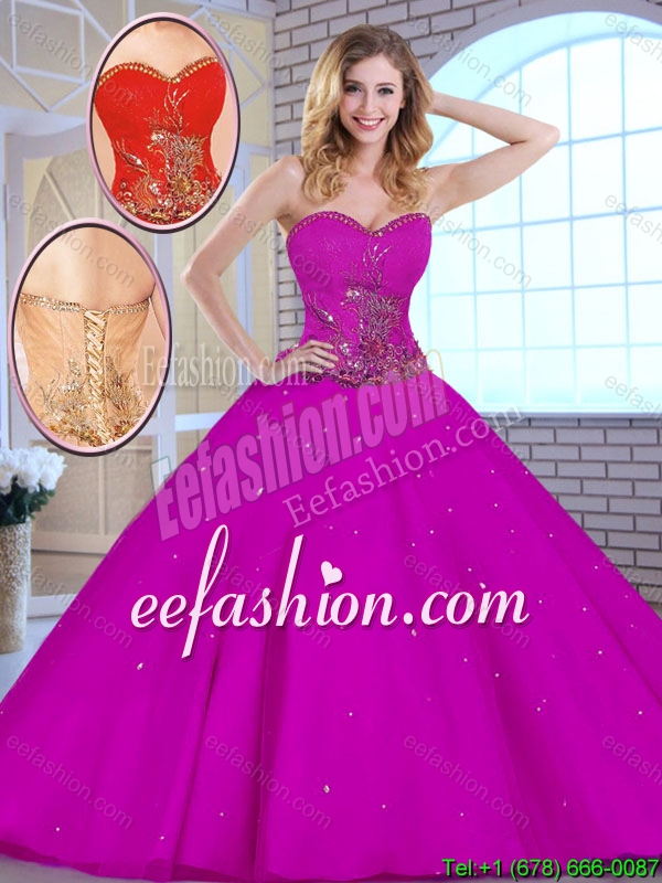 Hot Sale Appliques Fuchsia 2016 Quinceanera Dresses with Sweetheart
