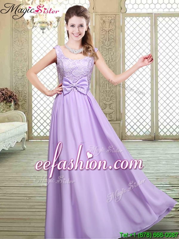 New Style Scoop Bowknot Lavender Dama Dresses for Fall