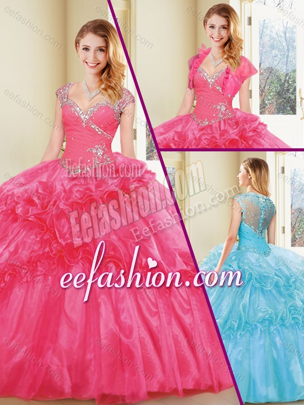 Latest Straps Quinceanera Dresses with Beading and Ruffles