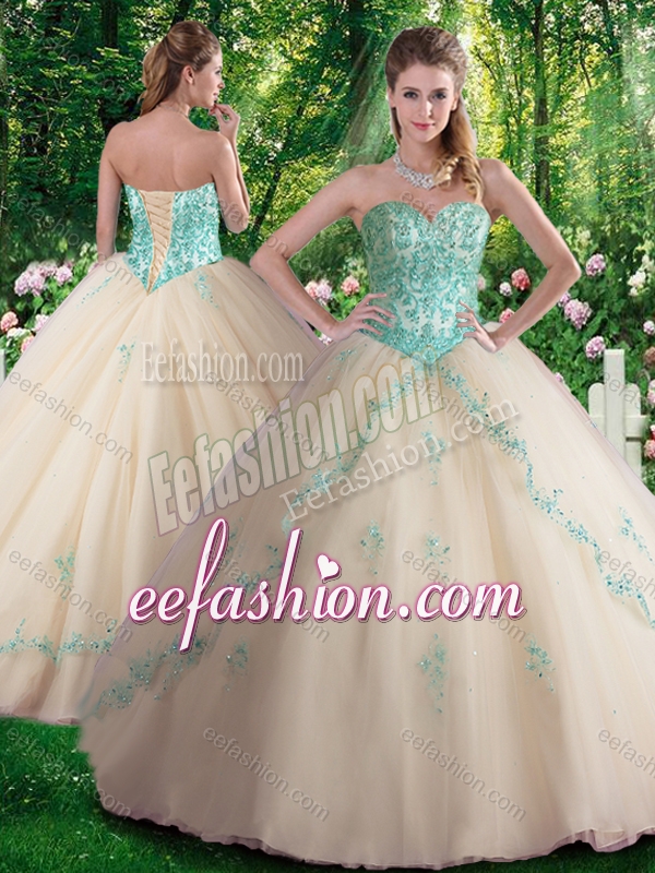 Fashionable A Line Appliques Sweet 16 Dresses in Champagne