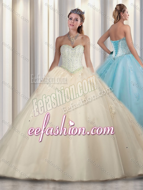 Simple Princess Beading and Sweet 16 Gowns Champagne Dresses