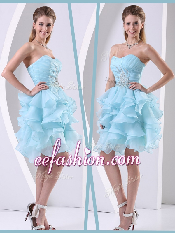 2016 Cheap Mini Length Sweetheart Prom Dress with Beading and Ruffles