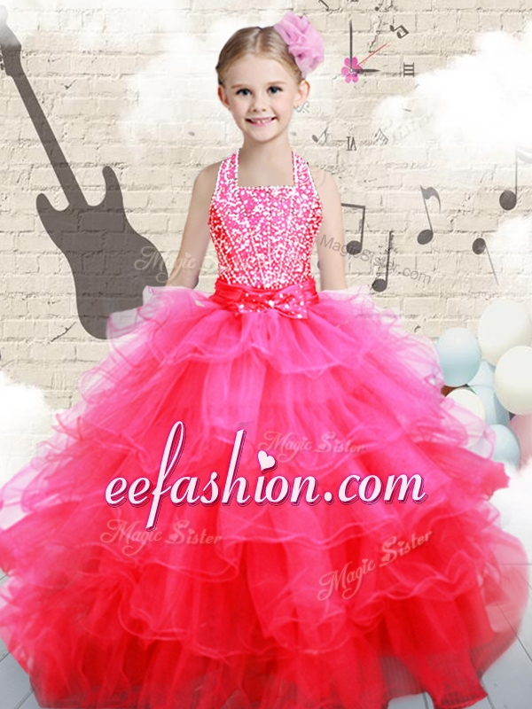 Beautiful Halter Top Hot Pink Little Girl Pageant Dresses with Beading