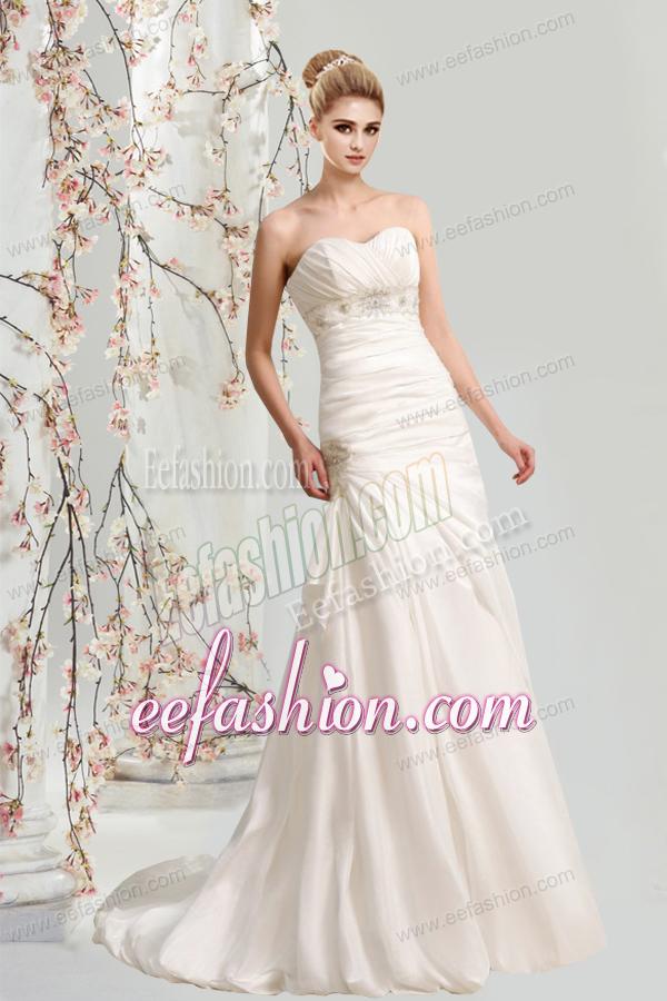 Cheap Sweetheart Sweep Train Wedding Dress with Lace Up