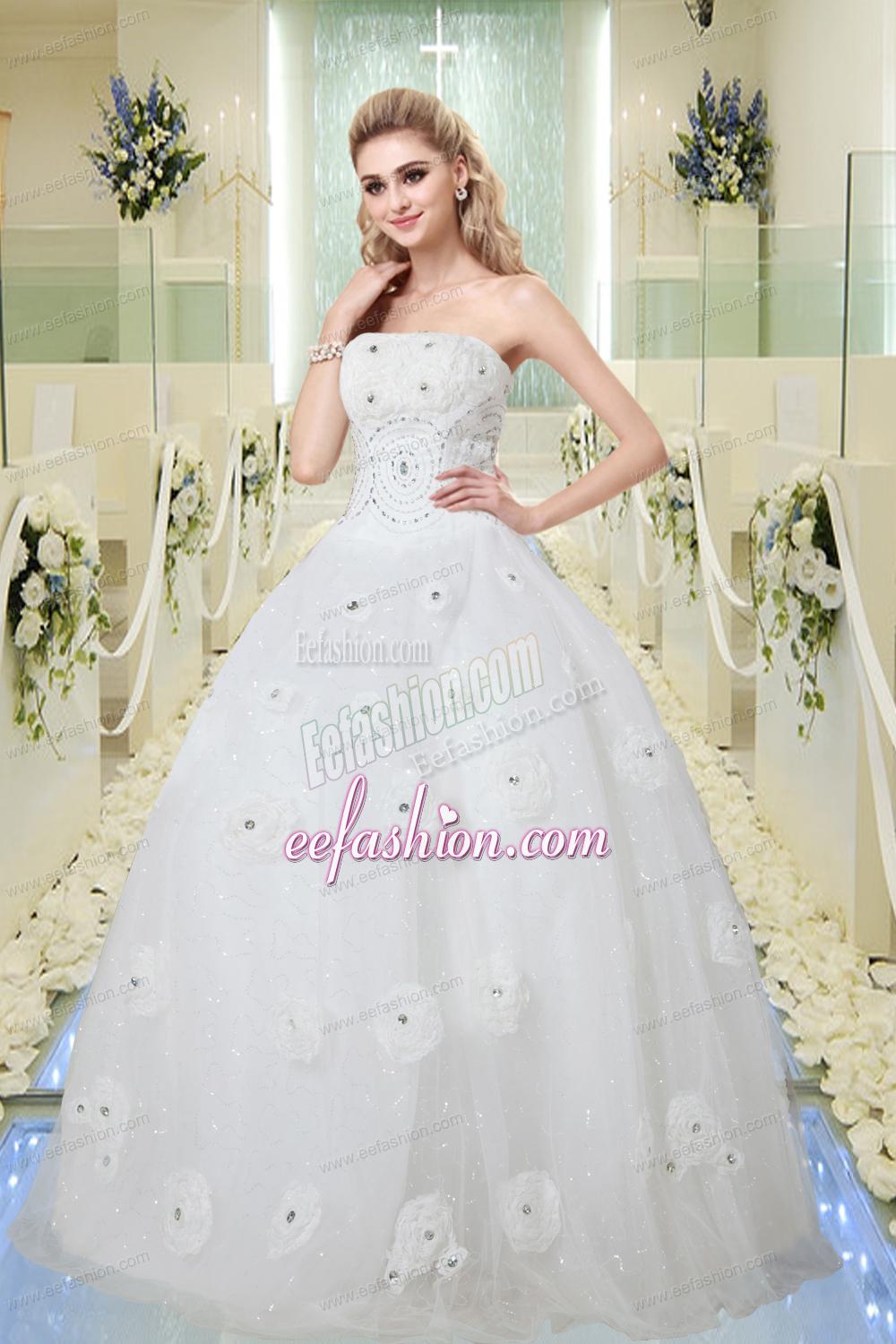 Hot Sale Ball Gown Strapless Wedding Dresses with Beading