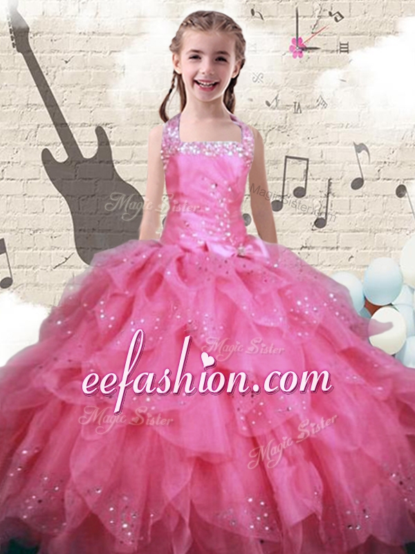 New Style Beading and Ruffles Little Girl Pageant Dresses in Watermelon