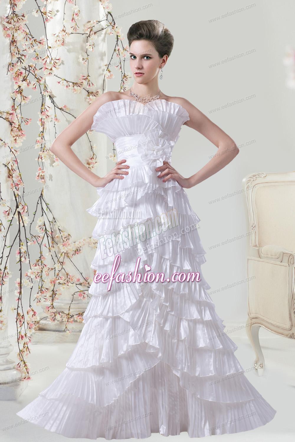 Cheap Pleat Column Floor Length Wedding Dress with Strapless
