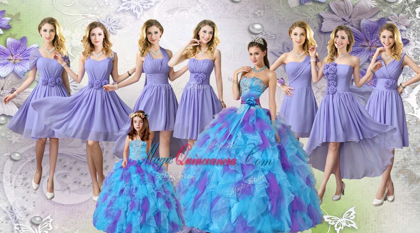 Elegant Multi Color Tulle Quinceanera Dresses and Lovely Ball Gown Mini Quinceanera Dresses and Fashionable Hand Made Flowers Dama Dresses