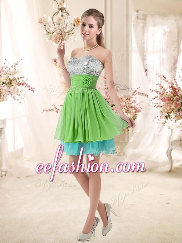 New Style Sweetheart Short Dama Dresses with Sequins and Belt
