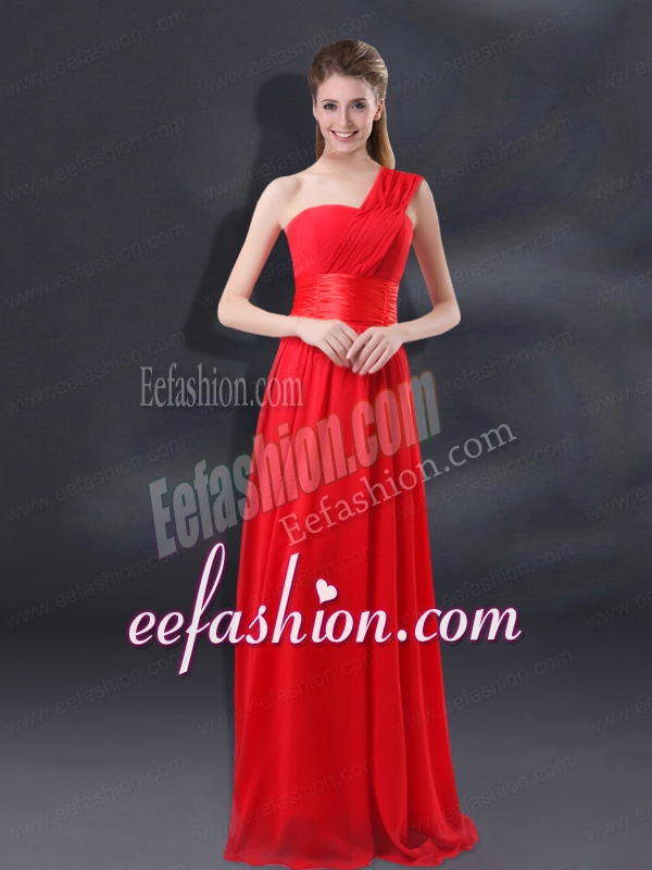 One Shoulder Ruching Empire Bridesmaid Dresses for 2015