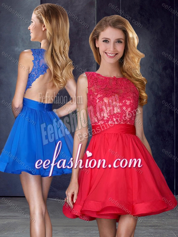 2016 Hot Sale Scoop Backless Red Dama Dress with Appliques and Belt