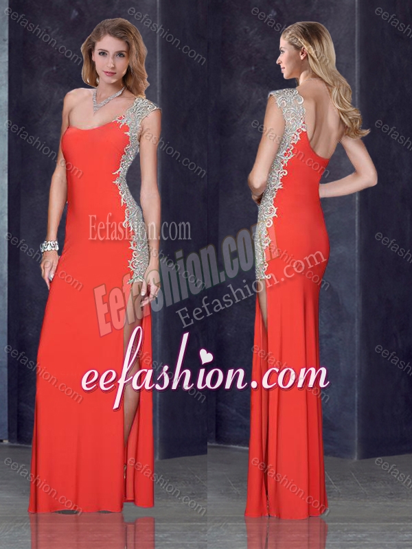 2016 One Shoulder Red Dama Dress with Beading and Appliques