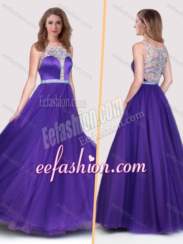 2016 Sexy See Through Scoop Empire Purple Dama Dress with Beading